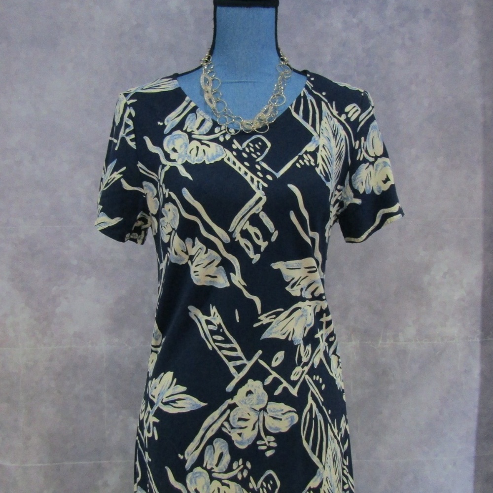 Hilo Hattie Hawaiian Dress Blue Tropical Floral M - Picture 2 of 5